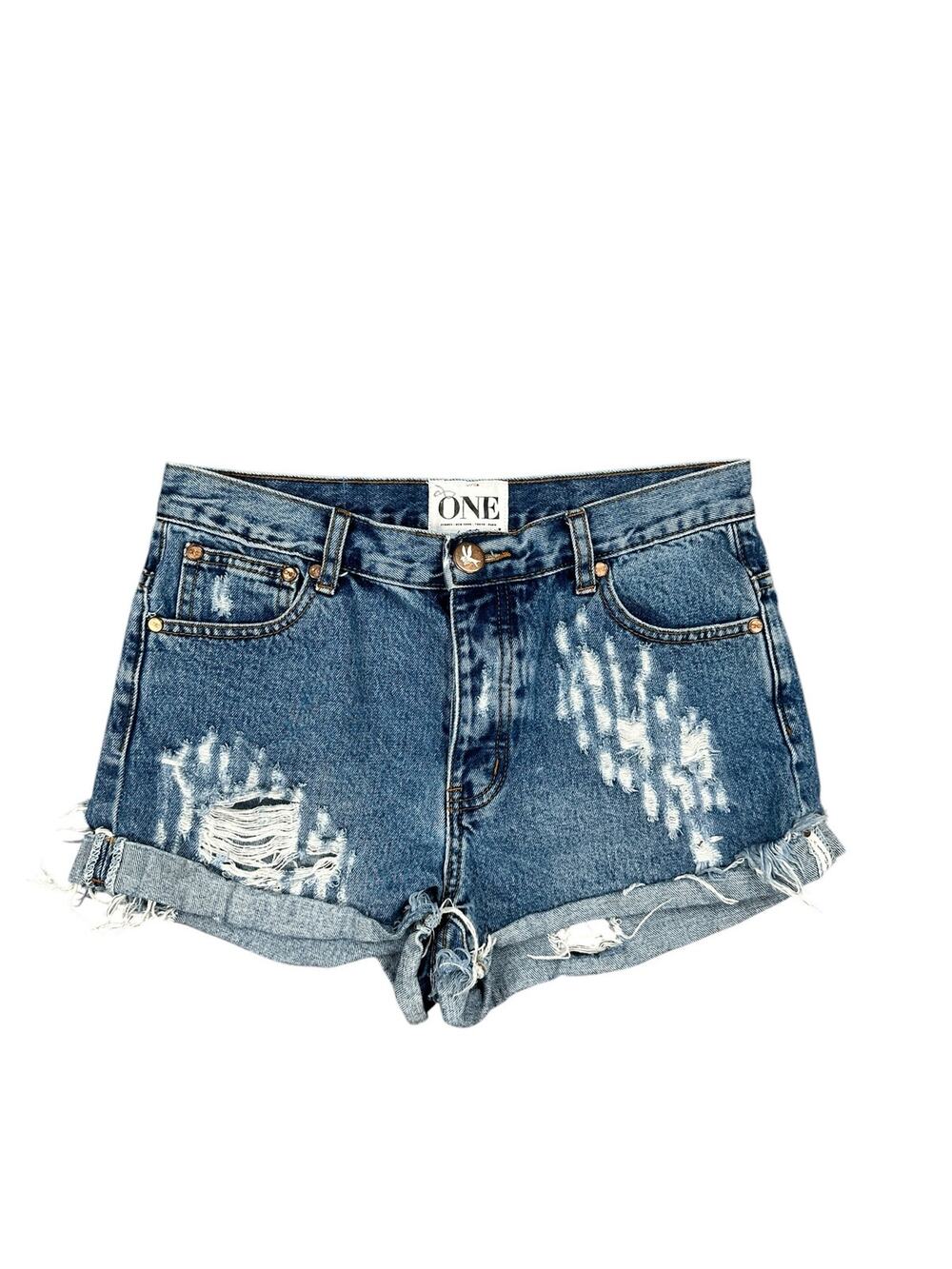 One by One Teaspoon Cut Off Denim Shorts Blue — Size 28